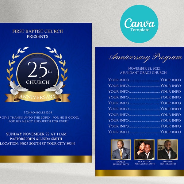 Church Anniversary Program double sided flyer (Blue and Gold)