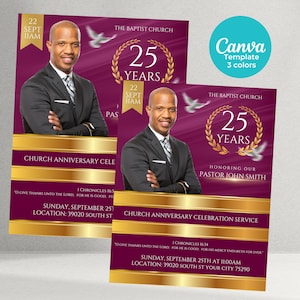 Church Anniversary Flyer Burgendy and Gold, 3 colors included