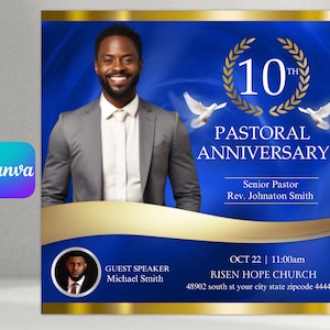 Flyer anniversaire de l&#39;église pastorale, Flyer anniversaire de l&#39;église, Flyer église 3 couleurs incluses
