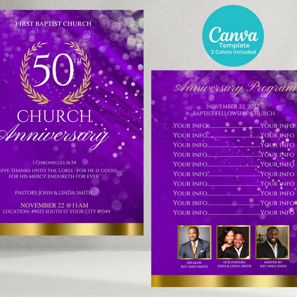 Church Anniversary Program double sided flyer template (2 Colors Included)