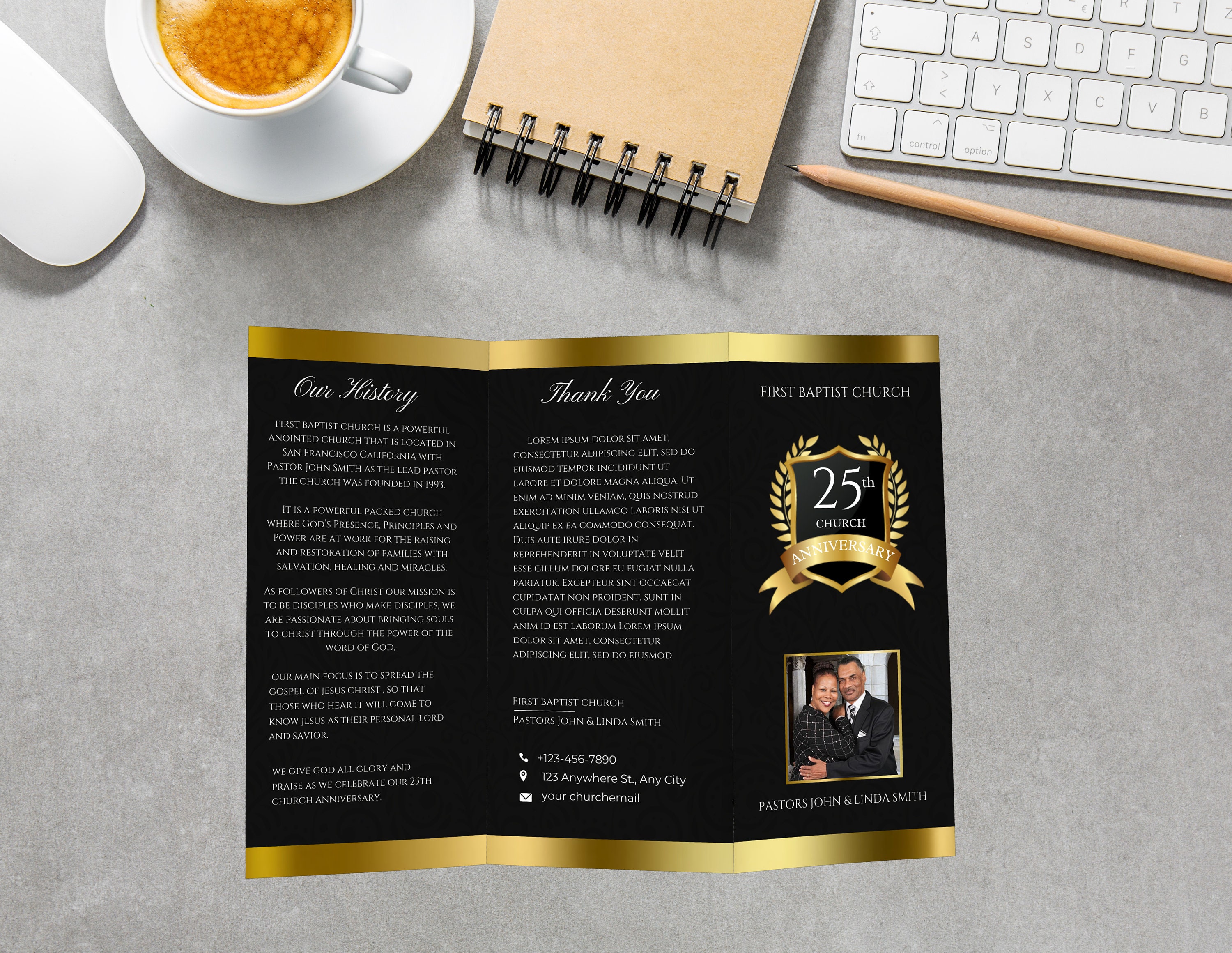 Church Brochure Template Black and Gold image photo