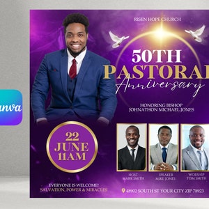 Church Pastoral Anniversary Flyer, 3 colors included