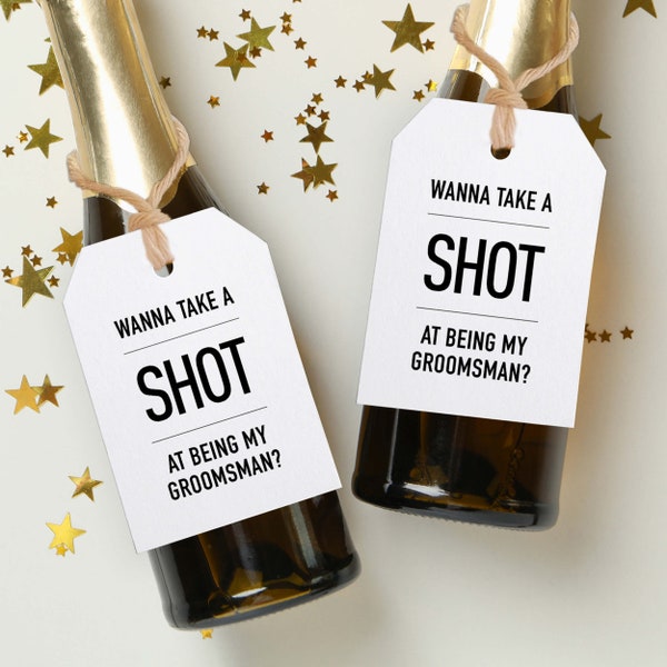 Wanna Take A Shot At Being My Groomsman Mini-Alcohol Bottle Tags for Bachelor Party, Will You Be My Groomsman Tags, Asking Best Man Tags