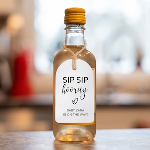 Sip Sip Hooray Mini Bottle Gift Tags (1.25&quot;x1.8&quot; in): Fun Baby Shower Favors