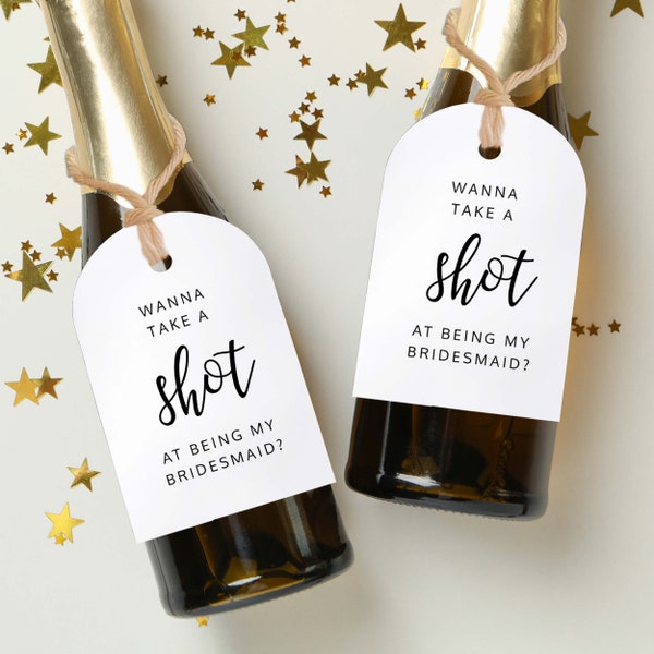 Wanna Take A Shot At Being My Bridesmaid Mini-Alcohol Bottle Tags for Bachelorette Party, Will You Be My Bridesmaid Tags, Asking Bridal Tags