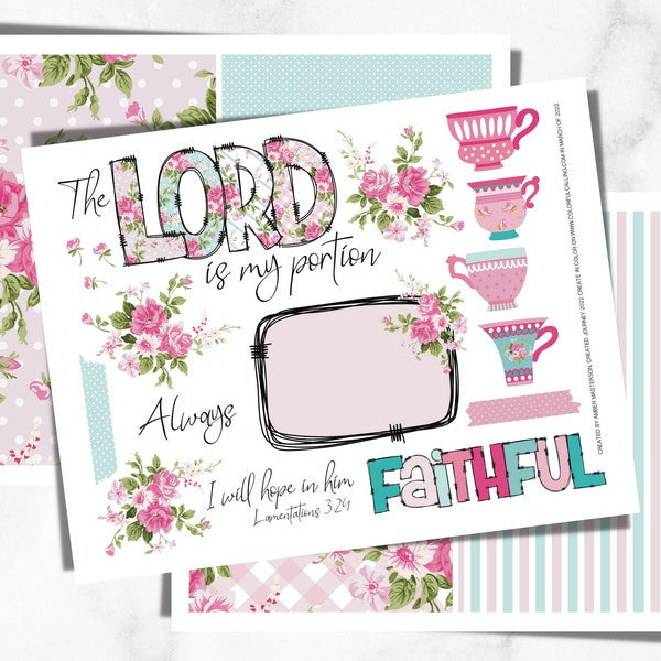 Bible Journaling Printable | Lamentations Printable, The Lord is my Portion, Teacup Bible Journal, Instant Download, Floral Journaling