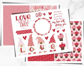 Diario Bíblico Imprimible / Salmos Imprimible, San Valentín, Diario Bíblico de Amor, Diario Bíblico Gnome, Descarga Instantánea