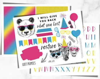 Bible Journaling Printable | Joel Printable, Zebra, Panda Bible Journaling, Party Animal Bible Journal, Instant Download, Joel 2:25