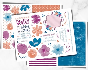 Bible Journaling Printable | Hebrews Printable, Throne of Grace, Faith Bible Journaling, Purple Bible Journal, Instant Download