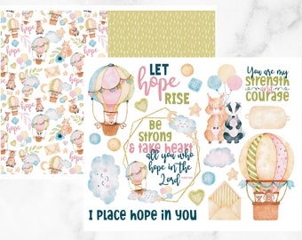 Journalisation biblique imprimable | Psaume 31:24, Montgolfière, Let Hope Rise, Hopeful, Courage, Animals, Balloon Stickers PDF, Instant Download
