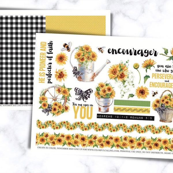 Bible Journaling Printable | Hebrews, Romans, Sunflower, Farmhouse, Encourage, Bible Printable, Bible Stickers, Instant Download