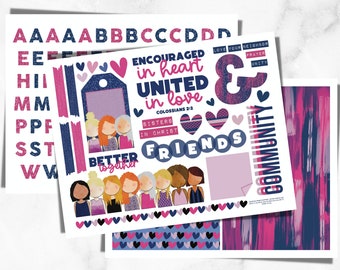 Journalisation biblique imprimable | Colossiens 2: 2 imprimable, journalisation biblique des filles dessinées à la main, rose imprimable, téléchargement immédiat, Doodle Sticker