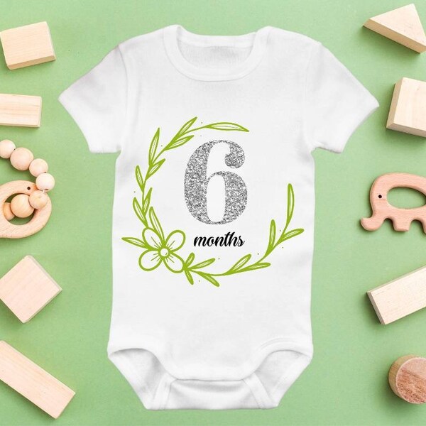 Baby Milestone Onesie with Flower wreath and colorful number