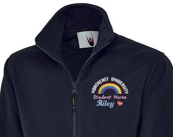 Personalised Healthcare Classic Unisex Fleece Jacket With Rainbow and Heart Embroidery Design, Healthcare and Students Fleece Jackets