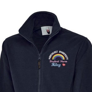 Personalised Healthcare Classic Unisex Fleece Jacket With Rainbow and Heart Embroidery Design, Healthcare and Students Fleece Jackets image 1