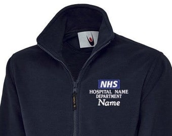 NHS Fleece Jacket Personalised Embroidered Logo Staff Uniform, (Compliant with NHS Identity Guidelines)