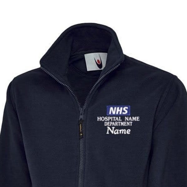 NHS Fleece Jacket Personalised Embroidered Logo Staff Uniform, (Compliant with NHS Identity Guidelines)