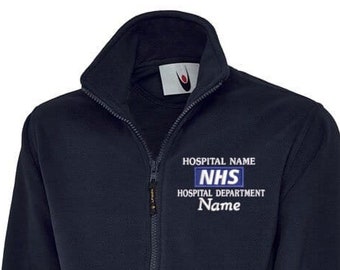 NHS Fleece Jacket Personalised Healthcare Staff Student Embroidered Logo Staff Uniform, (Compliant with NHS Identity Guidelines)