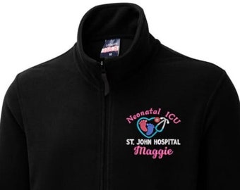 Personalised Healthcare, Staff & Students Light Weight Unisex Fleece Jacket With Paediatric, Neonatal and Midwifery Embroidery Designs.