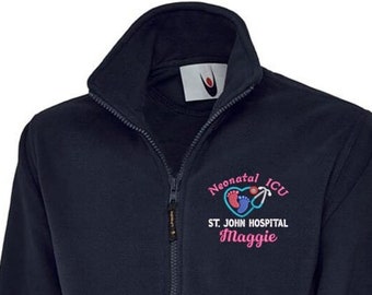 Personalised Healthcare Classic Unisex Fleece Jacket With  Paediatric, Neonatal and Midwifery Embroidery Designs.