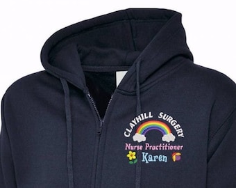 Personalised NHS Healthcare Staff and Students Unisex Hoodie Jacket With Rainbow Embroidery Designs, NHS Hoodie Jackets.