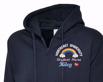 Personalised NHS Healthcare Staff and  Students Unisex Hoodie Jackets With Rainbow Designs, NHS Hoodie Jackets