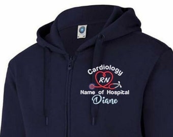 Personalised Healthcare Premium Hoodie Jacket With Cardio Respiratory Embroidery Designs.