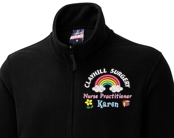 Custom Healthcare, Staff & Student Light Weight Fleece Jacket, Embroidered Rainbow in Neon Colours