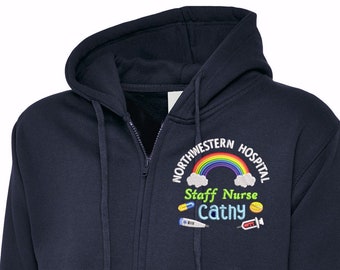 Personalised NHS Healthcare Staff and Student Unisex Hoodie Jacket With Rainbow Pills Capsules Injection and Thermometer Embroidery Design. Etsy UK