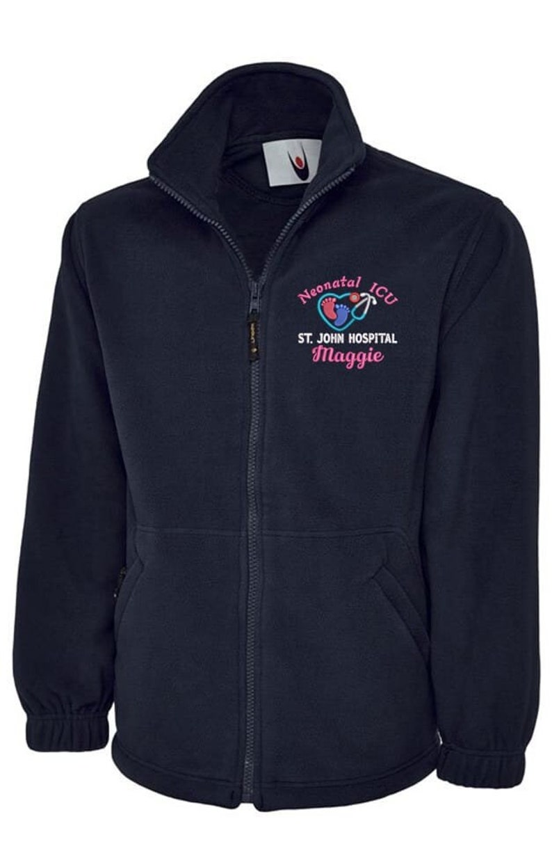 Personalised Healthcare Classic Unisex Fleece Jacket With Paediatric, Neonatal and Midwifery Embroidery Designs. image 1