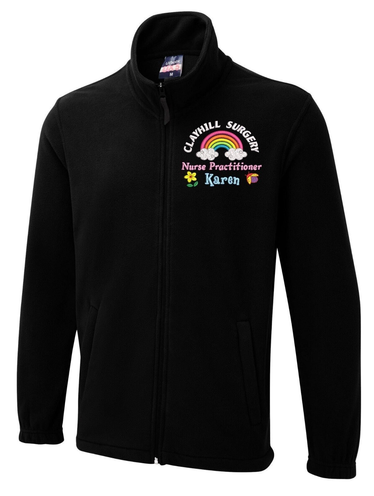 [GRAVER]★ELBOW FLOWER DOT EMBROIDERED FLEECE JACKET Custom Healthcare, Staff & Student Light Weight Fleece