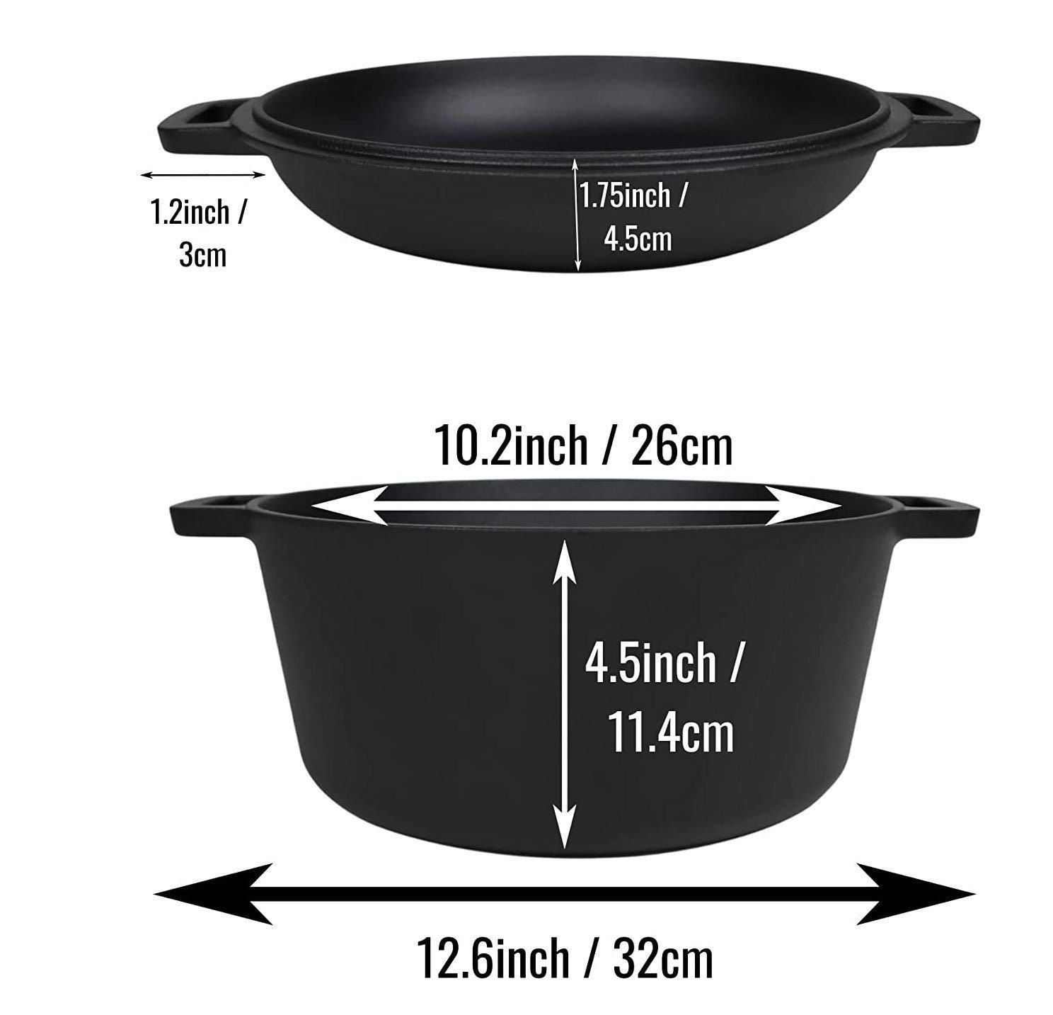 2-in-1 Pe-Seasoned Cast Ion Dutch Oven Pot With Skillet Lid