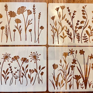 Flower Stencils for Crafts Wildflower Patterns Templates Art Set of 12 - Flowers Nature Reusable Baking Decoration. For Bread, Cakes Cookies