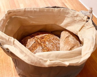 Corbeille à pain en tissu de lin naturel, Corbeille à pain avec couvercle et cordon de serrage pour le stockage d’aliments biologiques Pot végétal Décor de table, Cadeau en lin