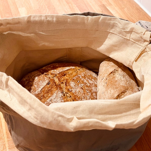 Corbeille à pain en tissu de lin naturel, Corbeille à pain avec couvercle et cordon de serrage pour le stockage d’aliments biologiques Pot végétal Décor de table, Cadeau en lin