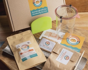 Baguette Sourdough Starter Kit - Handmade Baking Gift Set with Tray, Flour & Sea Salt