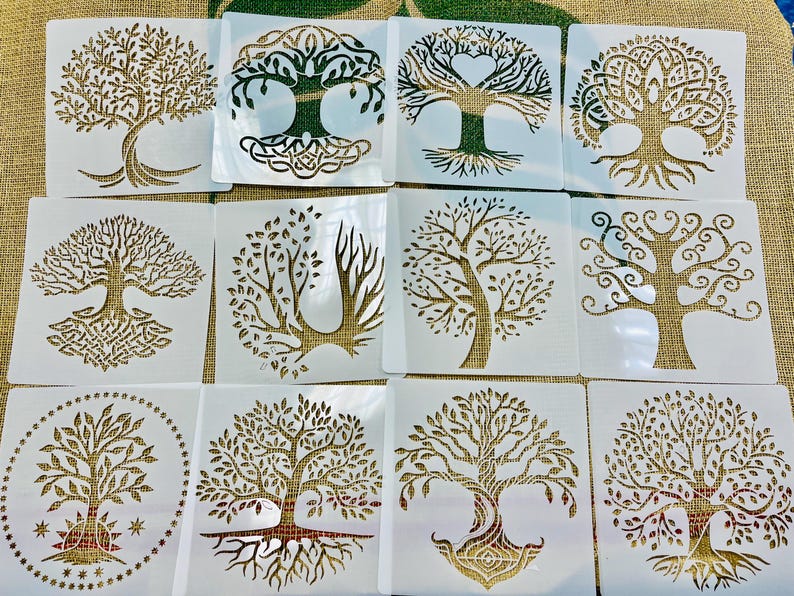 Tree With Roots Stencil Tree of Life Stencils - Forest Trees Baking & Craft Set (12 Patterns ...