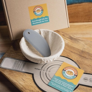Zuurdesem-startpakket: cadeauset voor bakken met bananenmand, deegschraper en siliconenmat