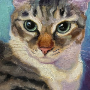 Adopt587*Original Oil Painting of a Gray Tabby Cat*Gray Tabby Cat Painting in Oil*Vibrant Grey Cat Painting*Cat Artwork*Cat Lover Gift