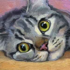 Adopt587*Original Oil Painting of a Gray Tabby Cat*Grey Tabby Cat Painting in Oil*Vibrant Gray Cat Painting*Cat Artwork*Cat Lover Gift