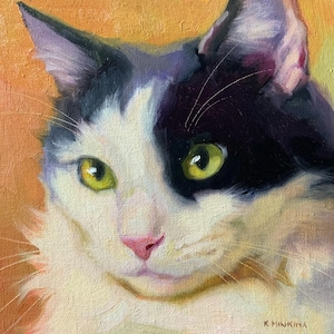 Adopt668*Original Oil Painting of a Tuxedo Cat*Tuxedo Cat Portrait in Oil*Small Vibrant Tuxedo Cat Painting*Gift for Cat Lover