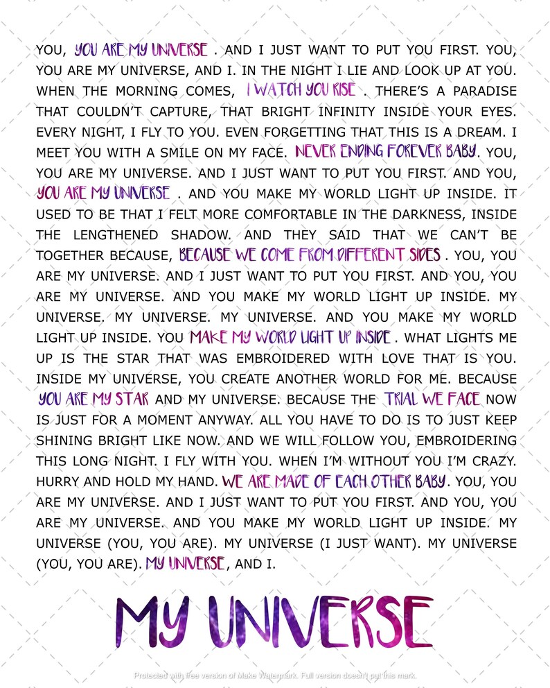 BTS My Universe Lyrics Wall Art Printable Wall Art Digital Etsy