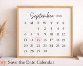 September 2026 Save the Date Calendar Print | Minimalist Wedding or Quinceañera Date Poster | Custom Heart Date Printable