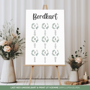 Bordkart A1 &#39;EUKALYPTUS&#39; | Bordplassering | Bordnummer | Ankomst | Mal | Bryllup | Bryllupsplanlegger | Bryllupstips | Bryllupshjelpen