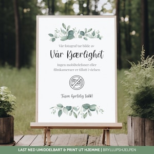 Mobilfri Vielse A1 &#39;EUKALYPTUS&#39; | Kameraforbud | Ingen Kamera | Mal | Bryllup | Bryllupsplanlegger | Bryllupstips | Bryllupshjelpen