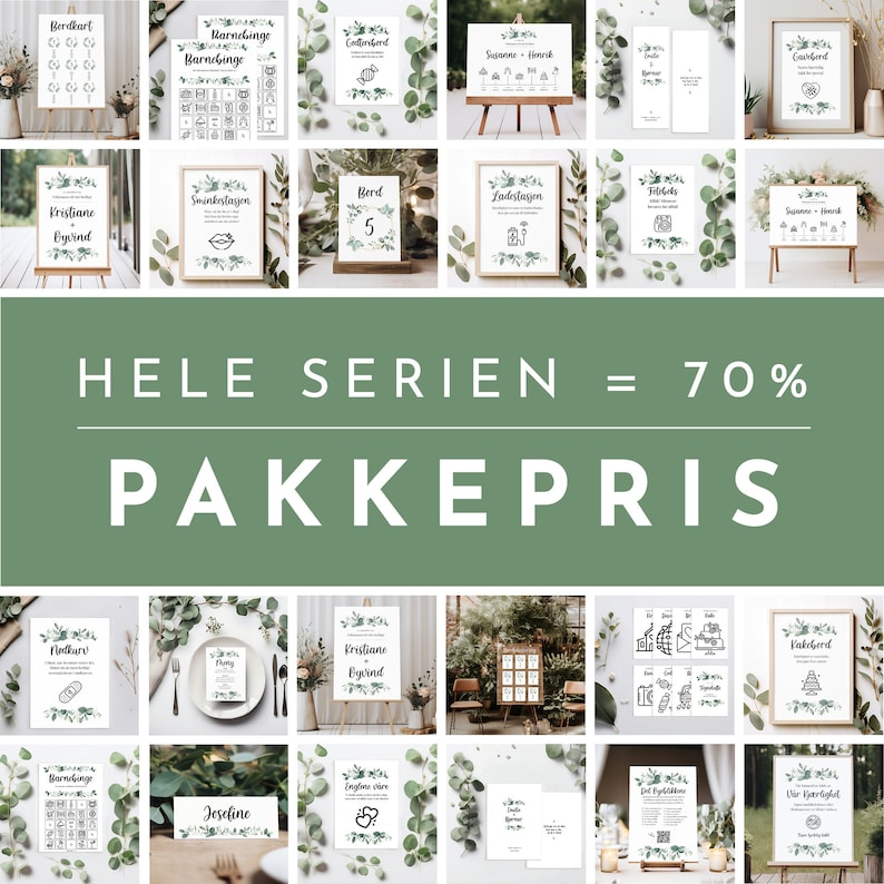 Pakkepris HELE SERIEN Få 27 i 1 'EUKALYPTUS' Alt Til Bryllupet Budsjettvennlig Maler Estetisk Bryllup Bryllupshjelpen image 1