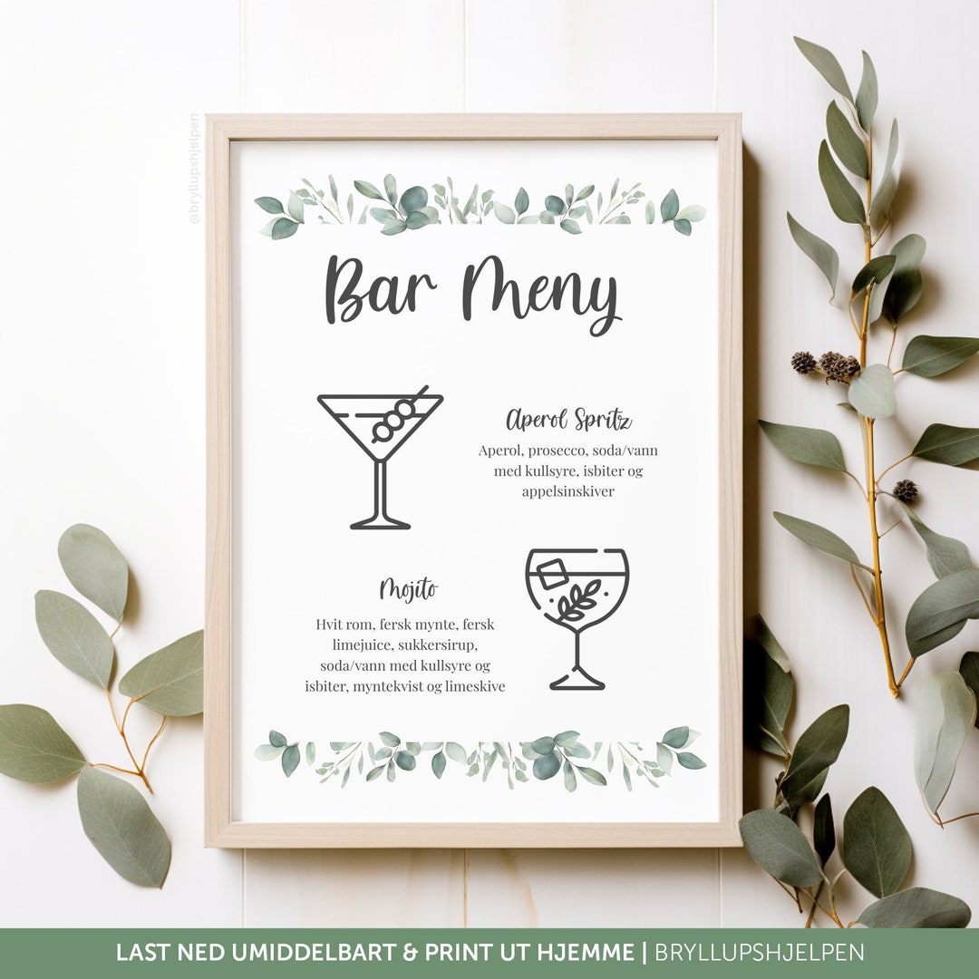 Bar Meny 'EUKALYPTUS' Drink Meny Øl Meny Etsy