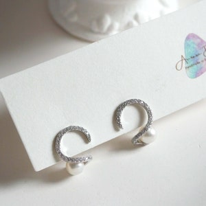 Freshwater Pearl Stud Earrings: Sterling Silver Rhinestone Bridal Jewelry