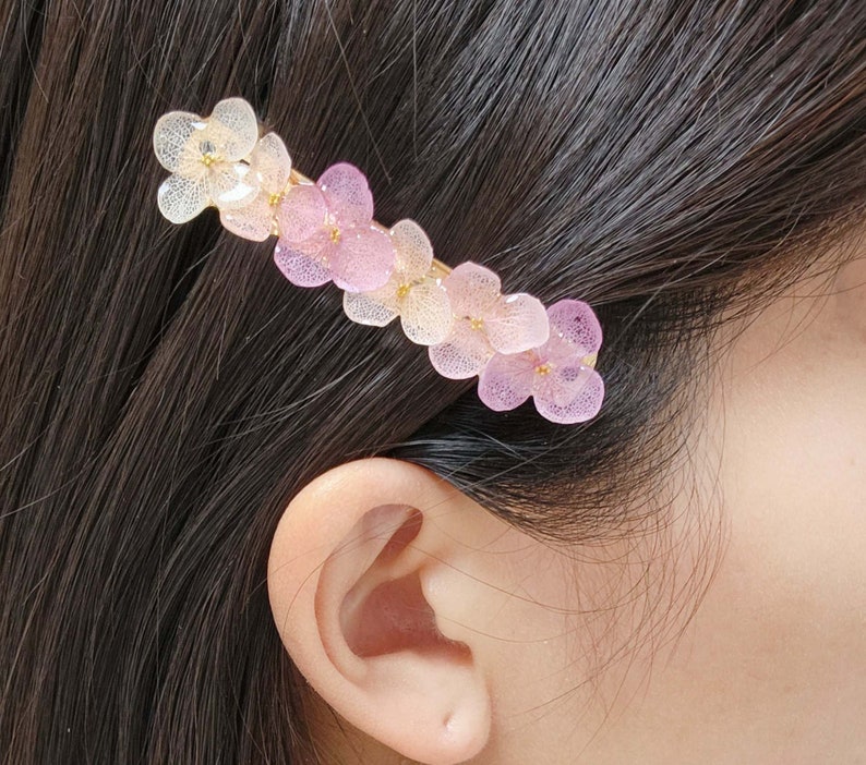 Véritables pinces à cheveux fleur d'hortensia, bijoux pour cheveux d'hortensia séché rose, pinces à cheveux fleurs séchées, pinces à cheveux de source naturelle, minimaliste image 3