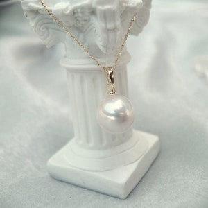 Grand Freshwater Pearl Singapore Necklace, Good-sized Real Round Pearl Pendant, Mother's Day Gift, 18K Gold Vermeil Natural Pearl Necklace